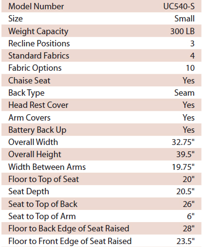Savannah Lift Chair: Montage Small Spec Sheet 1